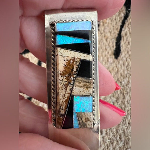 ❤️ Signed Native “Arnold Yazzie” Zuni Style Multi Stone Inlay Money Clip NEW - Picture 5 of 10